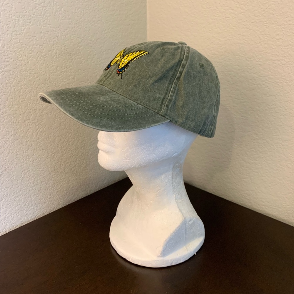 Swallowtail Butterfly Embroidered Cotton Green Cap Hat